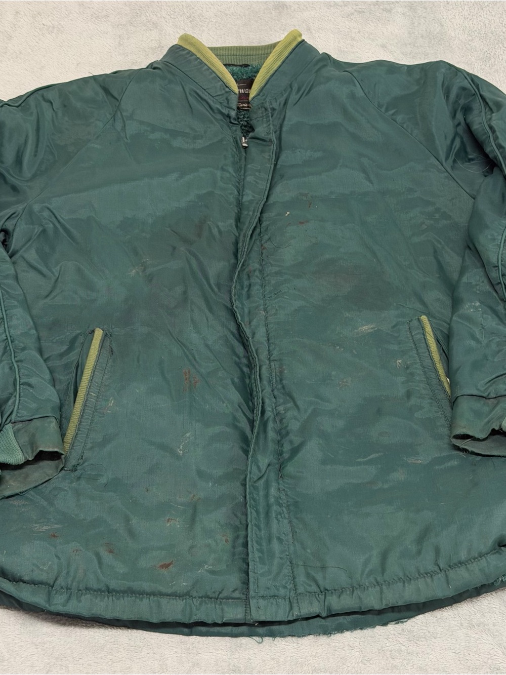 Vtg Sears Sportswear Nylon Bomber Jacket Sherpa Lined Distressed Talon Zip Sz 42